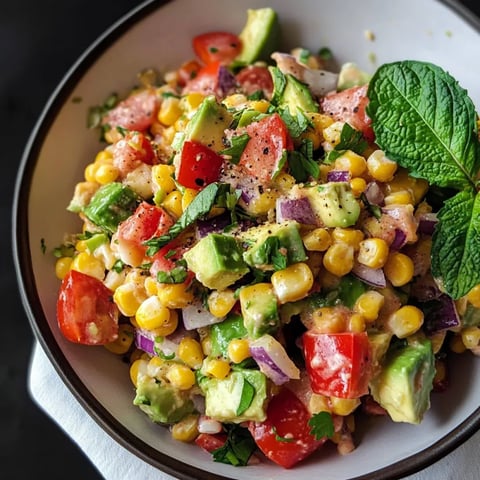 A bowl of avocado corn salad.