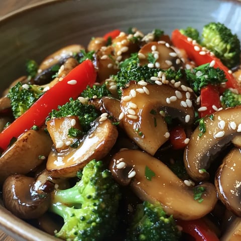 A bowl of stir fry with broccoli and red peppers.