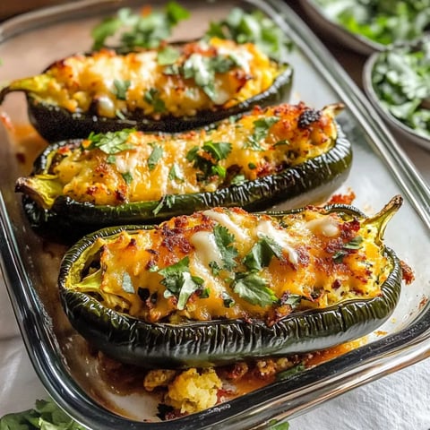 A dish of stuffed peppers with cheese and herbs.